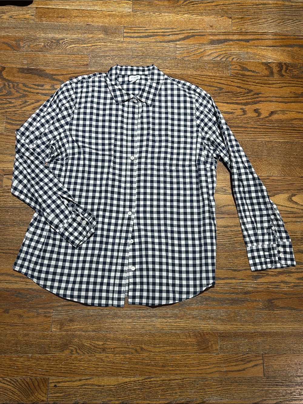 J. Crew Navy and White Gingham Button-Down Shirt